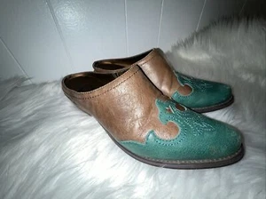 YELLOW BOX COWBOY BOOT STYLE SLIP-ON MULE TURQUOISE/BROWN WOMEN SZ 6 DEANNA 5 - Picture 1 of 11