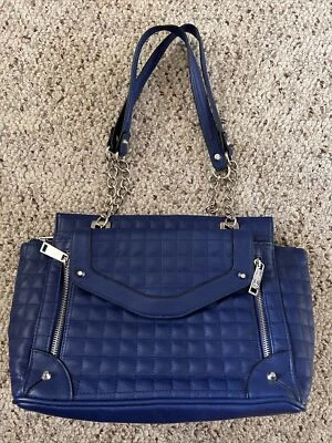 "Jessica Simpson Cartera Bolso de Mano Azul Real Cadena Estampado Animal 12x5x9"" Acolchado" Foto 1 de 4