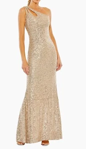 Mac Duggal Sequined Strappy One Shoulder Column Gown Size 14 Gold #42029 NWD - Picture 1 of 15