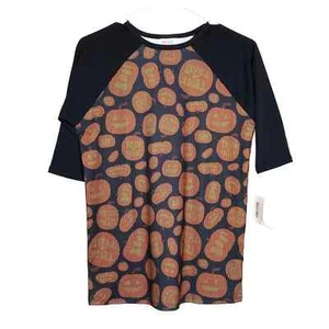 LuLaRoe Kids Unisex Size 12 Orange/Black Jack-O-Lanterns Raglan T-Shirt NWT - Picture 1 of 2