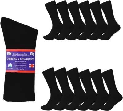 3-12 Pairs Mens Womens Diabetic Crew Socks Circulatory Health Cotton Size 9-15 - Image 1 of 4