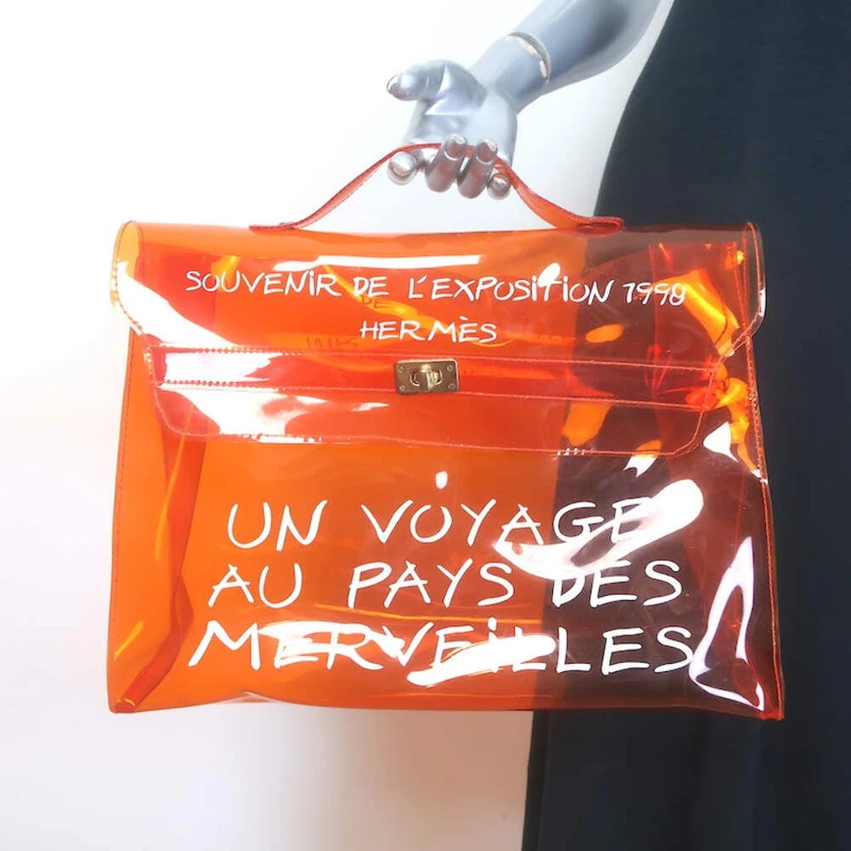 Bolso Kelly Hermes Souvenir De L'Exposition Vinilo Transparente Naranja Foto 1 de 4