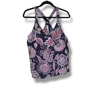 Soma Womens Tank Top Size M Navy Blue Lavender Orange Paisley Cool Nights NEW - Picture 1 of 5