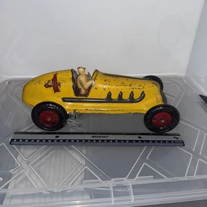 Marx Toys 1930's Pressed Steel Boat Tail Racer Indy Car Push Toy Yellow - Bild 1 von 17