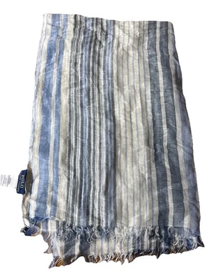 POLO RALPH LAUREN льняной смеси шарф, 29 x 80» синий белый джинсовой ткани полоски новый с Ярлыками - Изображение 1 из 2