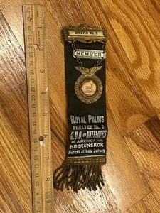RARE Ribbon Pinback Badge GRAND UNITED ORDER OF ANTELOPES HACKENSACK NEW JERSEY - Picture 1 of 9