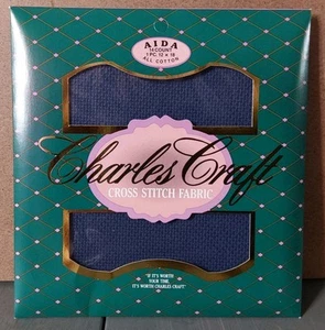 Aida Charles Craft Cross Stitch Fabric 14 Count 12x18 Blue Navy - Picture 1 of 2