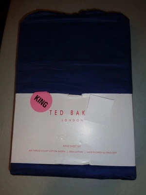 New TED BAKER LONDON KING Sheet Set 100% Cotton Sateen Luxury 400TC Navy Blue - Image 1 of 4