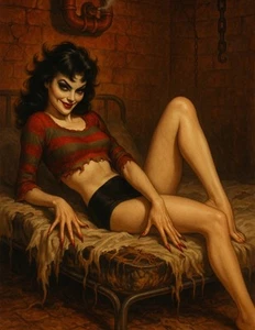 Nightmare On Elm St, Pinup Retro 1950s Vintage Style Horror 8.5x11" art print - Picture 1 of 1