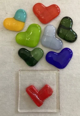 Fused Glass Cabochon Lot Multicolor Dichroic Hearts, 8 Pieces - Image 1 of 4
