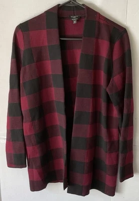 Suéter Cárdigan Talbots Mujer Mediano Pequeño PM Rojo Cuadros Búfalo Lana Merino Foto 1 de 4