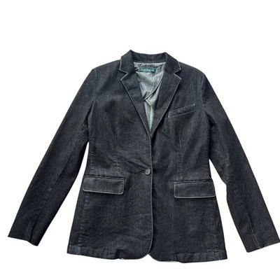 Ralph Lauren Women’s Dawson Black Denim Jacket Size 8 Made in USA Preppy - Image 1 of 4