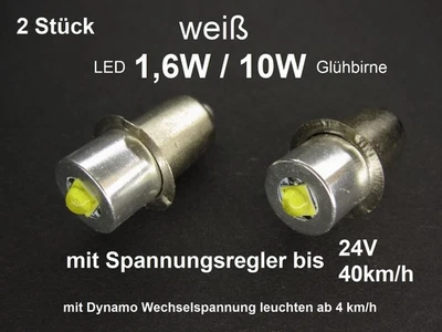 2 LED Birnen P13,5S HS3 (Halogen) mit Spannungsregler für Fahrrad Dynamo - Bild 1 von 4