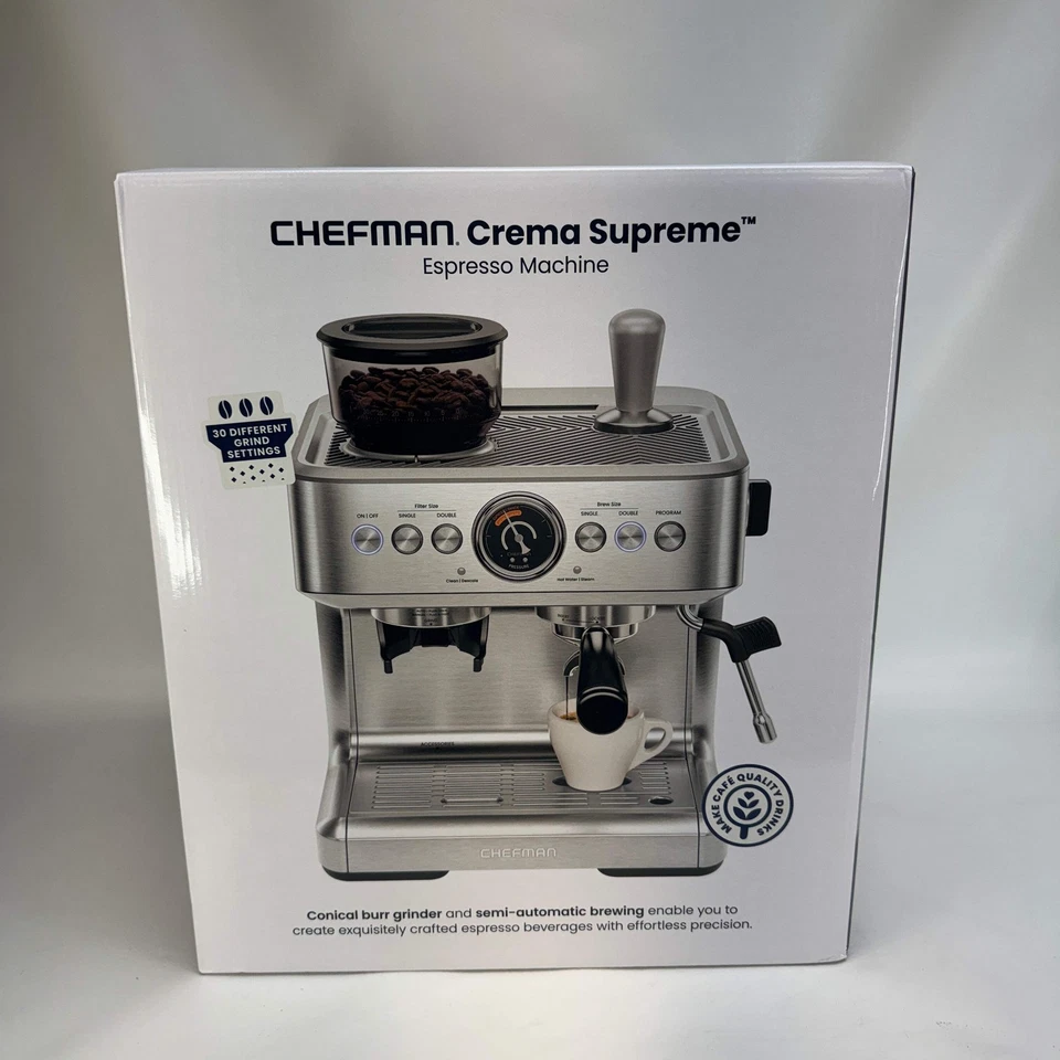 CHEFMAN Crema Supreme Semi-Automatic Espresso Machine RJ54-G-SS Silver