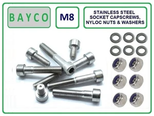 M8 - 8MM SOCKET CAP SCREWS WITH NYLOC NUT & WASHER STAINLESS STEEL - Picture 1 of 3