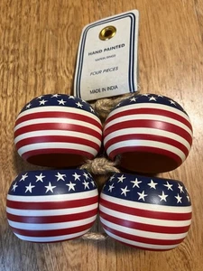 Vintage American Flag Wooden Napkin Rings 4Pc Stars & Stripes July 4 Patriotic - Picture 1 of 1