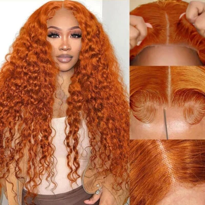 Ginger Orange Synthetic Lace Front Wigs Pre Plucked Natural Loose Curly Hair Wig - Image 1 of 4