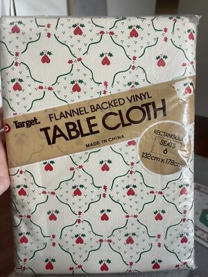 BNWT Target Vinyl Flannel Back Table Cloth Vintage Christmas Decor Holly Hearts - image 1 of 3