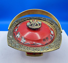 Jerusalem Lidded Bowl Handled Vintage Brass & Enamel Marked Made in Israel