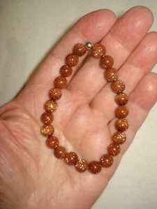 7 1/2" Stretch Magic EASY ON OFF Natural 8mm Sparkling Goldstone Gem Bracelet - Picture 1 of 5