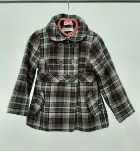 H&M Girl's Winter Brown Grey Pink Plaid Coat Jacket Size 3 - 4
