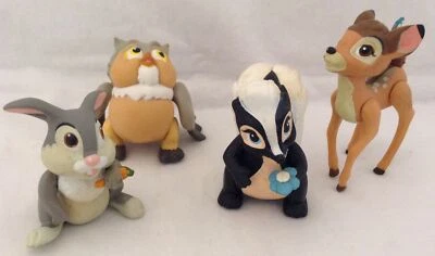 Juego de 4 estatuillas de plástico posables juguete Bambi flor búho golpeable de colección Disney Foto 1 de 4