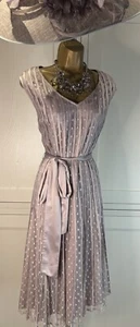 Jacques Vert UK 16 Mushroom Lace Overlay Fit & Flare Sleeveless Occasion Dress - Picture 1 of 24