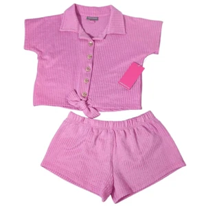Vince Camuto Girl's Pink Ribbed Knit Short Set NWT Size Small Pink Matching Set - Picture 1 of 10
