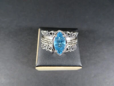Anillo giratorio de plata de ley 925 con topacio azul marquesa talla 10 Foto 1 de 4