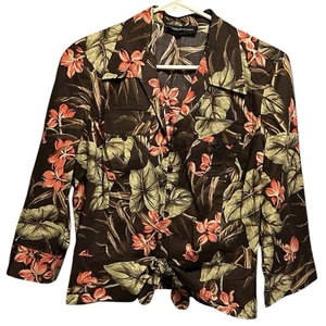 Camisa para mujer Jones New York Signature talla mediana marrón floral manga 3/4 - Imagen 1 de 5