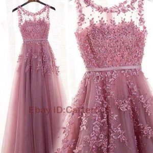 Womens Formal Party Ball Gown Bridesmaid Lace Wedding Evening Long Prom Dress - Picture 1 of 12
