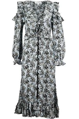 ROBERT RODRIGUEZ COLD SHOULDER RUFFLED FLORAL PRINT SILK MIDI DRESS US 8 UK 12 - Image 1 of 4
