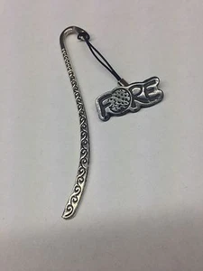 Golf "Fore" Pewter Effect Sport Emblem On a Pattern Bookmark With Cord - Picture 1 of 1