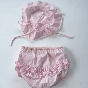 Vintage Mid Century Ruffle Butt Waterproof Diaper Cover & Bonnet Pink 12 Months - Picture 1 of 6