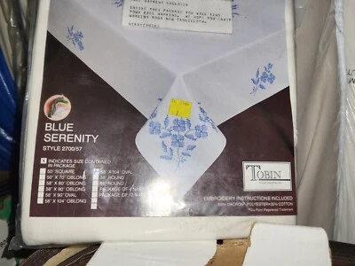 Tobin Blue Serenity Tablecloth Stamped Cross Stitch 58 x104 Includes Floss - Image 1 of 3