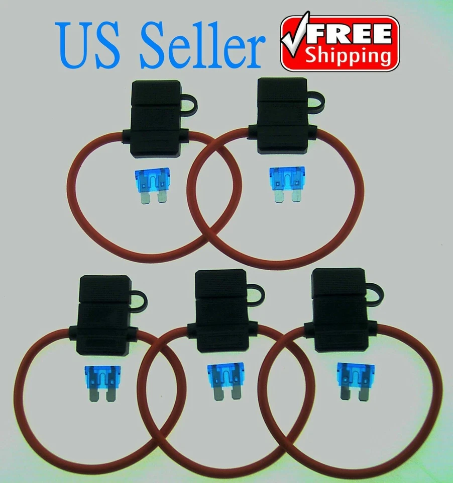 5Pack 10Gauge Inline ATC Fuse Holder+15AMP Fuse With Cover New Car Truck Install - Image 1 of 4
