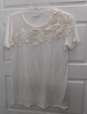 Camiseta Blusa Top Valentino Roja Blanca Mezcla Algodón Blanco Encaje Talla S Foto 1 de 4