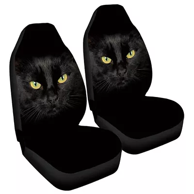 Black Cat Pattern Car Seat Covers Front Chair Cushion Protector Polyester Fabric - Image 1 of 4