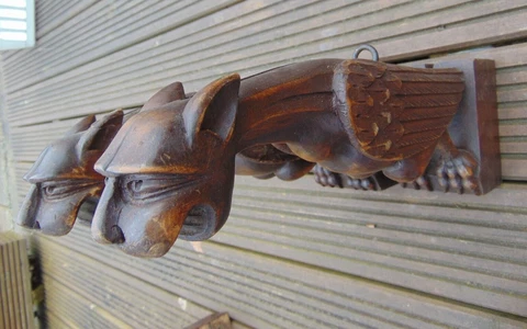 Pair Antique Vintage French carved wooden Chimera Gargoyle Gothic Wall Sconces Cover