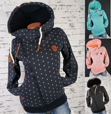 Damen Sweat Jacke Kapuze Hoodie Übergangsjacke Fleece gefüttert Anker Dots M-3XL - Bild 1 von 4