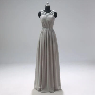 Sexy Vestido de Baile de graduación de Diseñadores para Mujeres Sin Mangas GRIS de Gasa Largo Completo Plus Vestido Foto 1 de 4