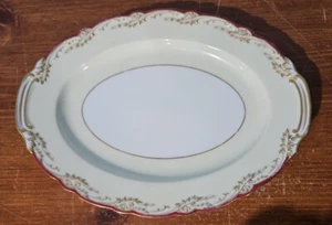 NORITAKE JAPAN ROYALE, PLATTER, 11-7/8" oval, cream & white w/gold & red border - Picture 1 of 13