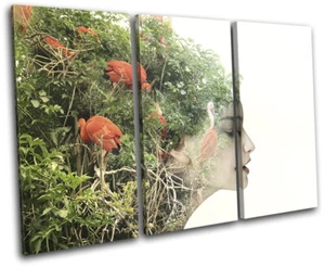 Jungle Girl Flamingo Surrealism Fantasy TREBLE CANVAS WALL ART Picture Print - Picture 1 of 1