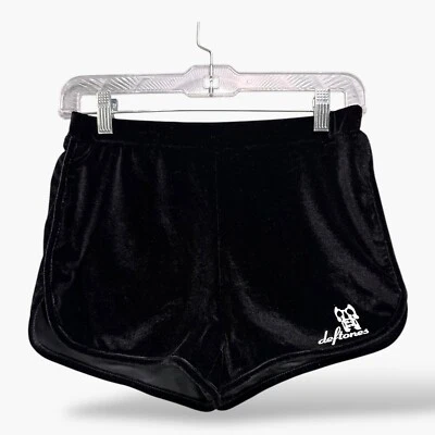 Deftones Black Velour Track Shorts Womens XS / S Skull Merch Concert Rock Music - Image 1 of 4