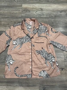 Victorias Secret Pink Cheetah pj top Long sleeve silk sz Small - Picture 1 of 6