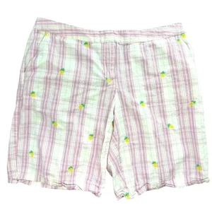 IZOD Plaid Pink Women's Shorts + Embroidered Pineapple Embellishments, Size 14 - Picture 1 of 7
