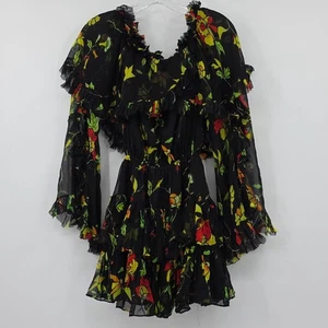 Caroline Constas Silk Black Floral Off Shoulder Mini Dress Size XS - Picture 1 of 10