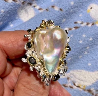 Expensive Baroque Pearl Natural 🌈 Rainbow Colors 925 Sterling Silver Size 8 - Image 1 of 4