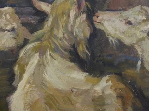 Pintura al óleo animales retrato cabras impresionismo sello Hans Schilcher (133) - Imagen 1 de 10