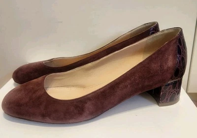 J. Zapatos de salón Crew "Evelyn" granate gamuza cocodrilo en relieve tacón bloque gamuza talla 8 Ret $198 Foto 1 de 4